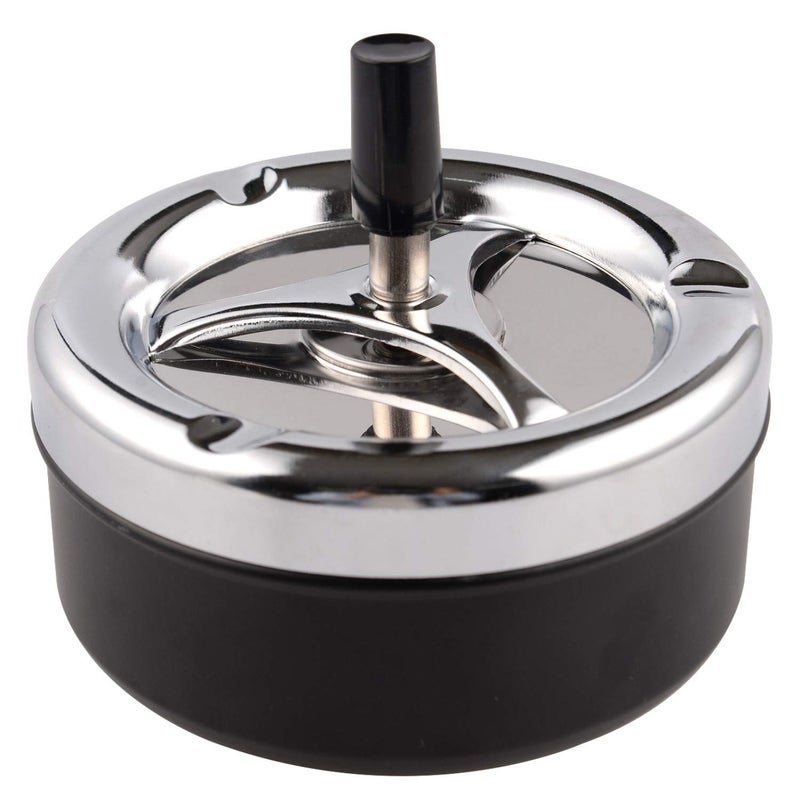 ONE250 Round Push Down Stainless Steel Modern Tabletop Cigarette Ashtray with Spinning Tray, Cigarette Ashtray for Indoor or Outdoor Use, Ash Holder for Smokers, Smoking Ash Tray for Home Office - Image 1